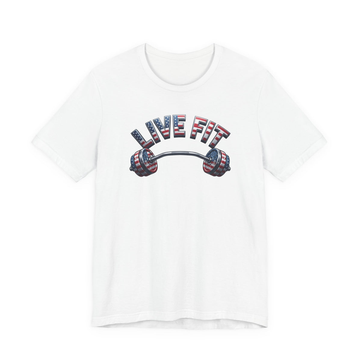 LIVE FIT American Flag Barbell T-Shirt | Patriotic Gym Tee – LIVE FIT
