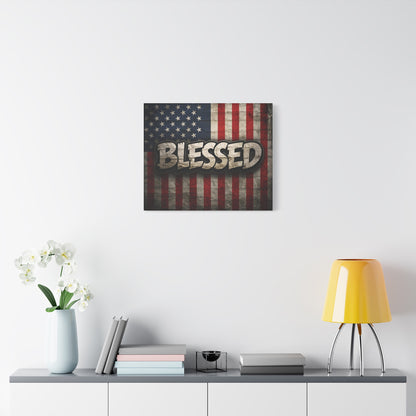 Blessed Vintage American Flag Canvas Wall Art - Patriotic Home Decor