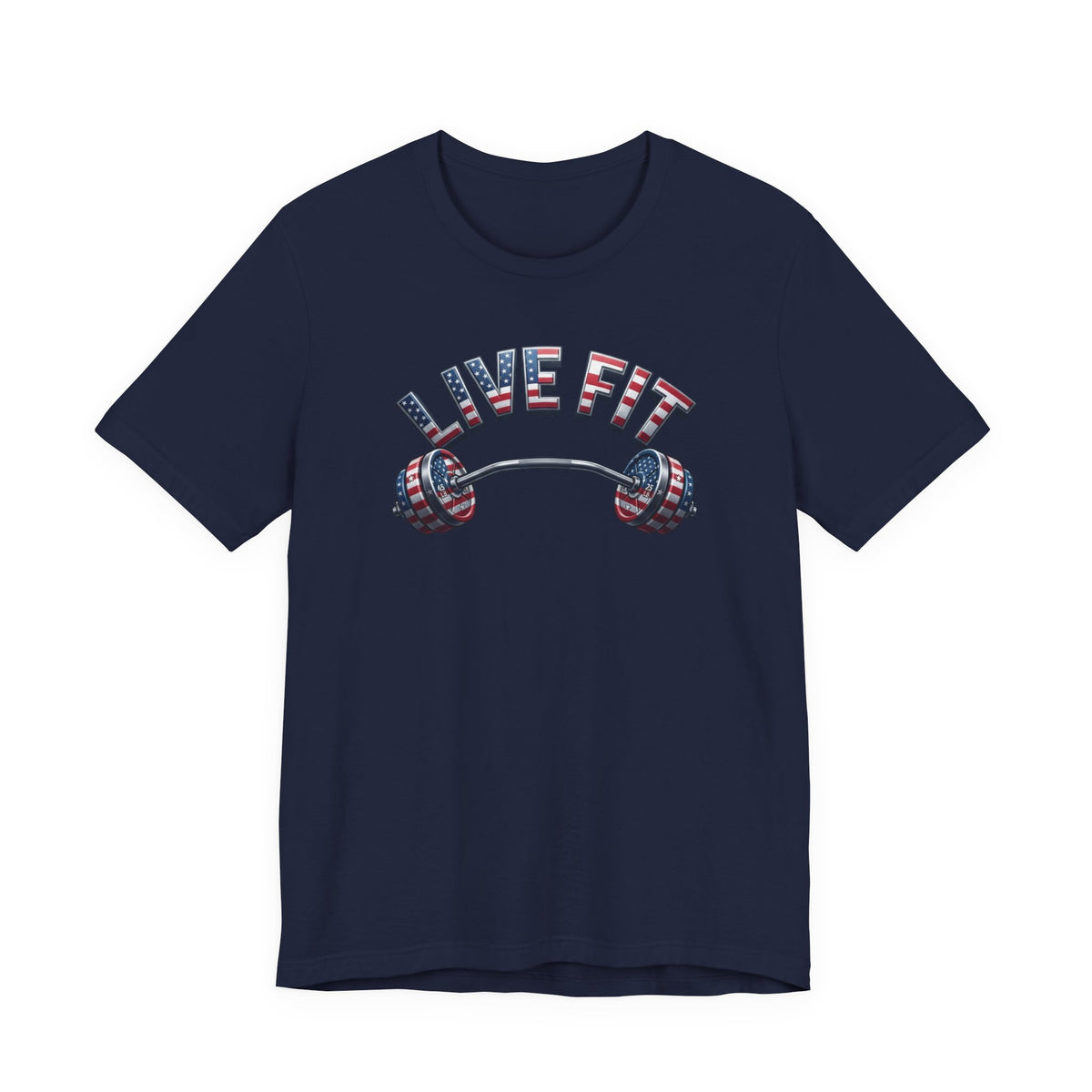 LIVE FIT American Flag Barbell T-Shirt | Patriotic Gym Tee – LIVE FIT