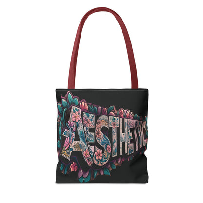 Aesthetic Black Floral Tote Bag - Eco-Friendly Shopping Bag - 3 Sizes