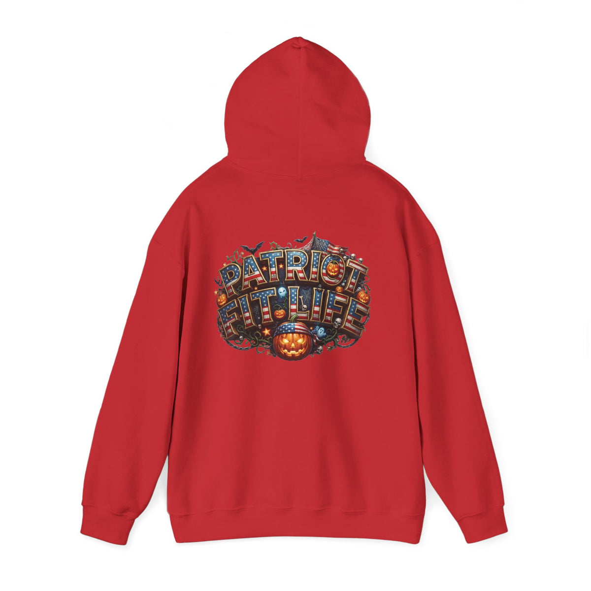 Patriot Fit Life Halloween Hoodie - Haunted Marquee Flag Graphic | Skeleton Pumpkin | Unisex S-5XL