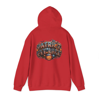 Patriot Fit Life Halloween Hoodie - Haunted Marquee Flag Graphic | Skeleton Pumpkin | Unisex S-5XL