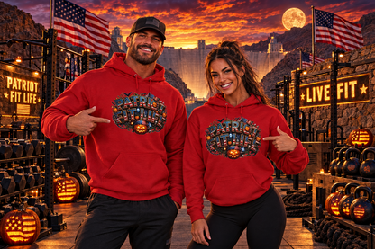 Patriot Fit Life Halloween Pumpkin Haunted House Hoodie - Vintage Spooky Scene