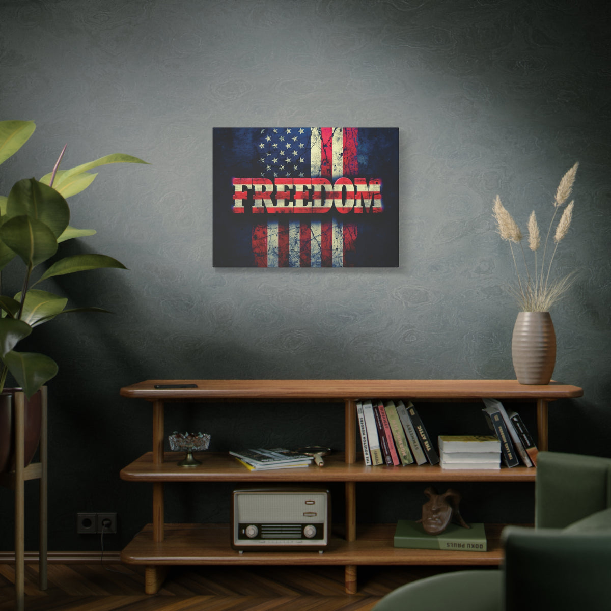 Freedom Canvas Wall Art - Patriotic Vintage American Flag - Gallery Wrapped - Red White Blue - 35 Sizes Available