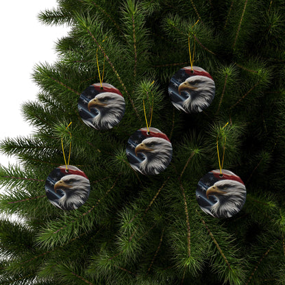 Patriotic Eagle Ornaments - American Flag Backdrop - 2 Sided Same Pic -