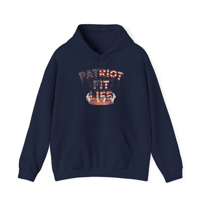Halloween Patriot Fit Life Hoodie – American Flag Pumpkin Drip Graphic Pullover