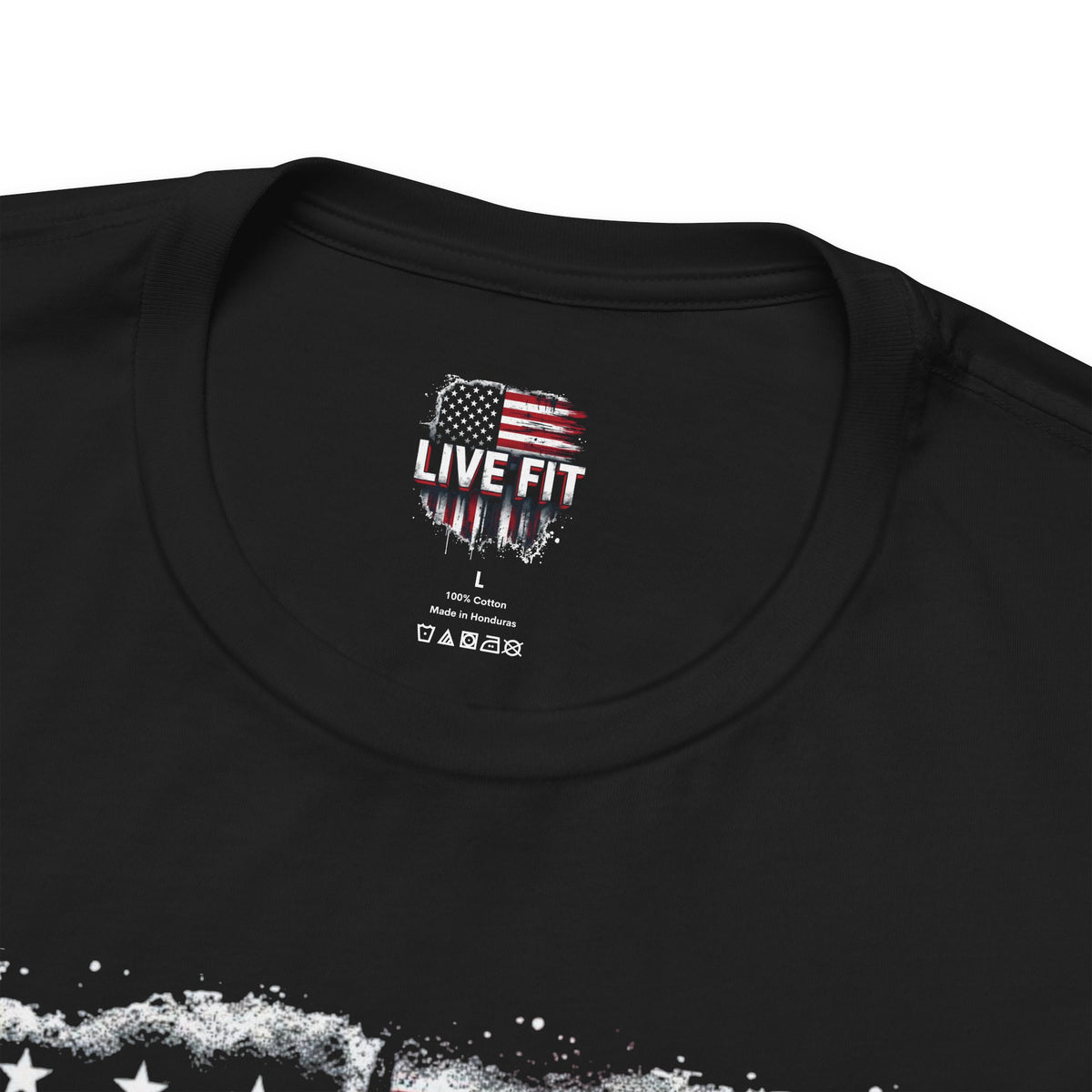 LIVE FIT American Flag T-Shirt - Patriotic Fitness Tee - Distressed USA Flag Design