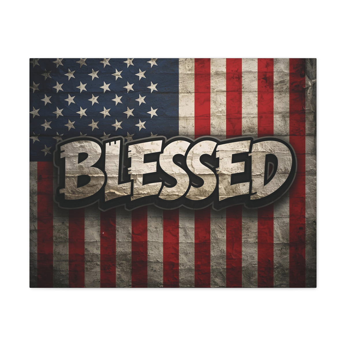 Blessed Vintage American Flag Canvas Wall Art - Patriotic Home Decor
