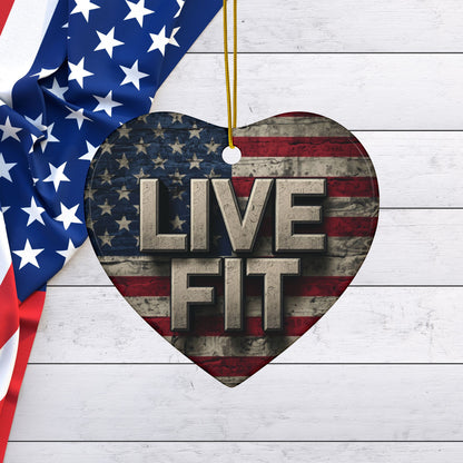 Stunning Patriotic Ceramic Ornaments - Live Fit - Vintage American Flag Backdrop - Decorative Holiday Decor (Various Packs 1-10) - Same Design Both Sides - Fitness