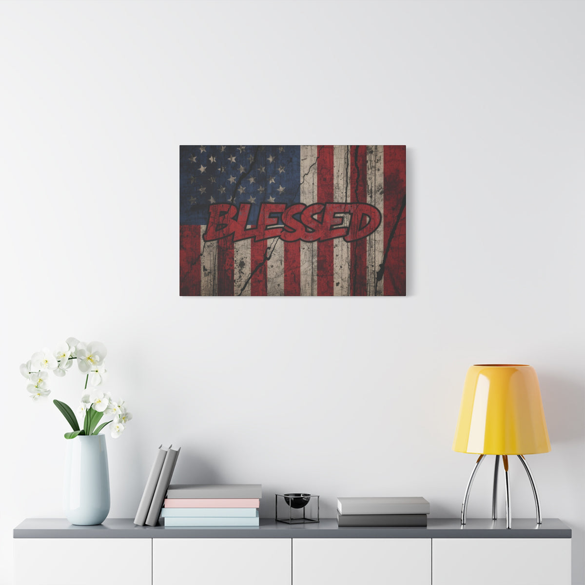 Blessed Canvas Wall Art - Vintage American Flag - Gallery Wrapped - Patriotic Americana Decor - Rustic Flag Art - 35 Sizes