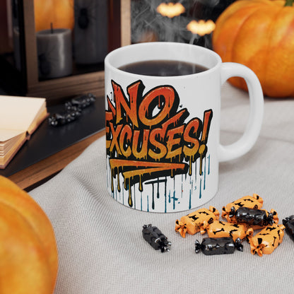 No Excuses! Motivational Mug - Graffiti Design - 11oz/15oz