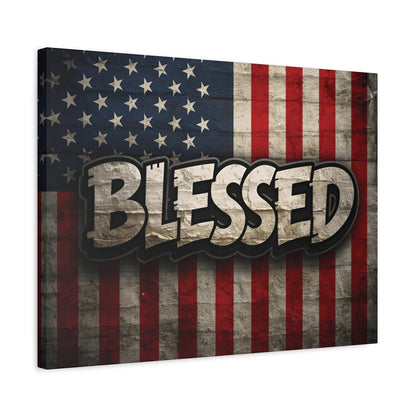 Blessed Vintage American Flag Canvas Wall Art - Patriotic Home Decor