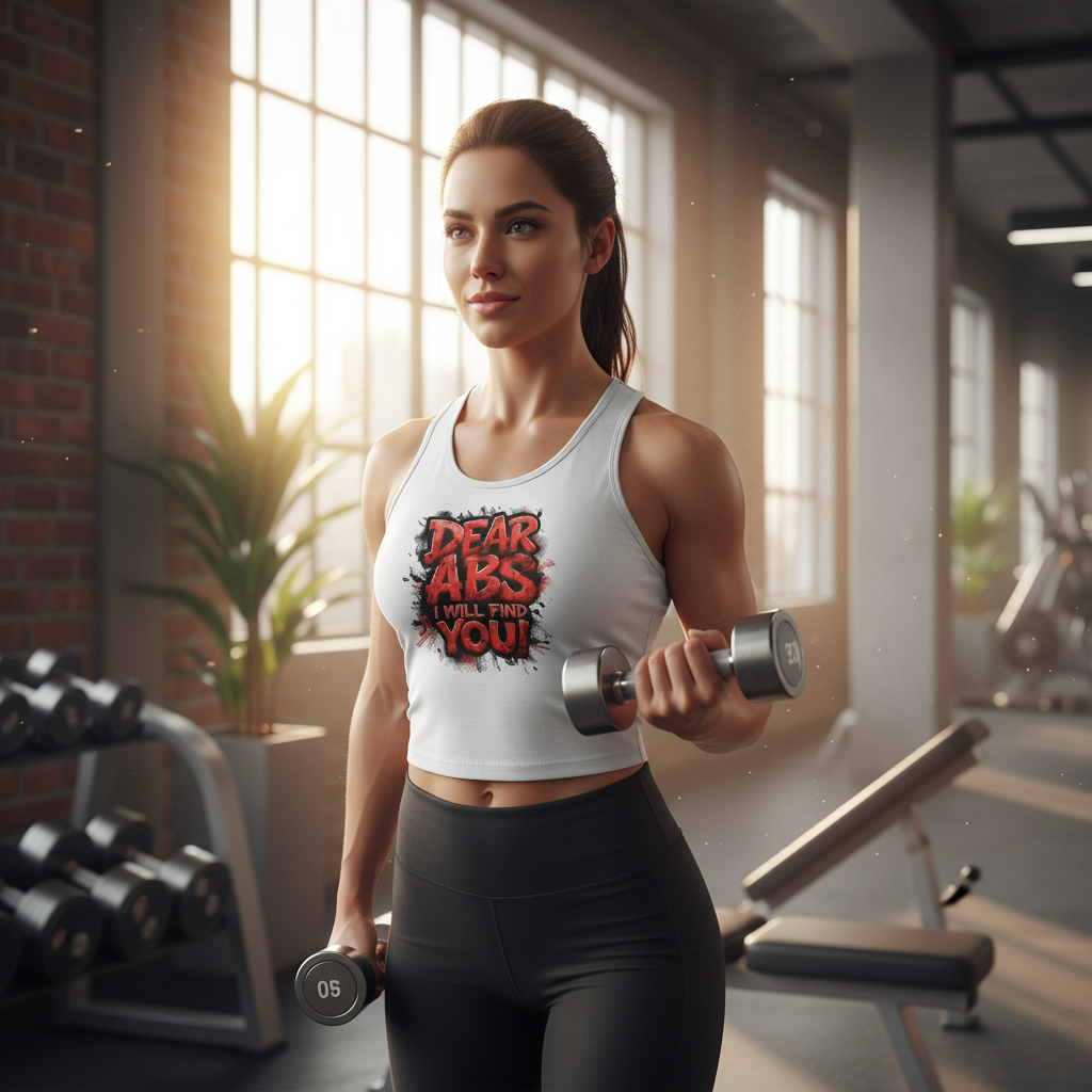 Dear Abs I Will Find You! - Racer Tank Top - Fit & Fun - Women's Crop Top - Fitness - Sizes - XS - 2XL