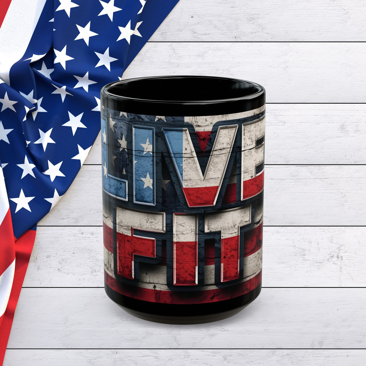 LIVE FIT Patriotic Mug - American Flag Design - 11oz/15oz