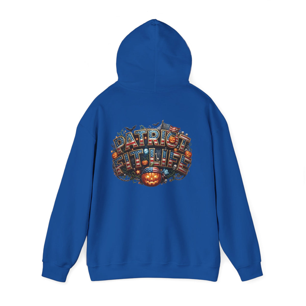 Patriot Fit Life Halloween Hoodie - Haunted Marquee Flag Graphic | Skeleton Pumpkin | Unisex S-5XL