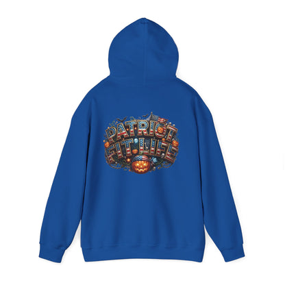 Patriot Fit Life Halloween Hoodie - Haunted Marquee Flag Graphic | Skeleton Pumpkin | Unisex S-5XL