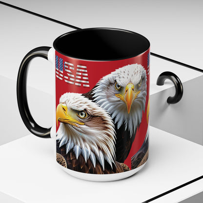 Patriotic Bald Eagle Accent Mug - Red White & Blue - 11oz/15oz - 4 Colors