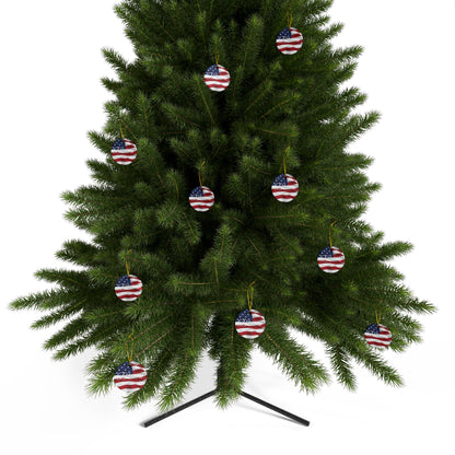 Ceramic Ornaments - White Blessed Print - American Flag Backdrop - Red White & Blue Design (1-10pcs)