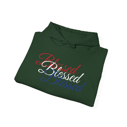 Blessed Hoodie - Patriotic Red White Blue - Unisex Pullover - Front & Back Print - S-5XL