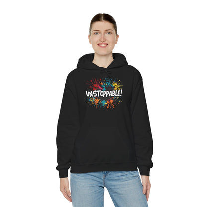 Unstoppable! Paint Splash Hoodie - Motivational Graphic Sweatshirt - Unisex Pullover - S-5XL