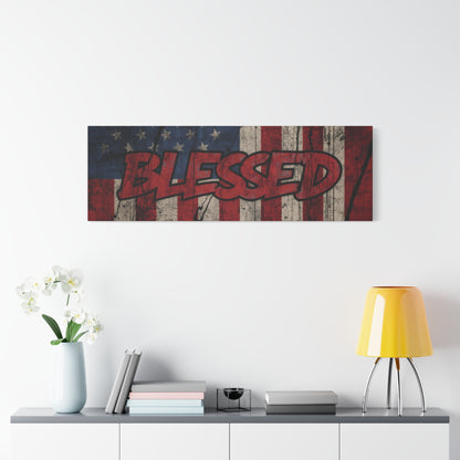 Blessed Canvas Wall Art - Vintage American Flag - Gallery Wrapped - Patriotic Americana Decor - Rustic Flag Art - 35 Sizes