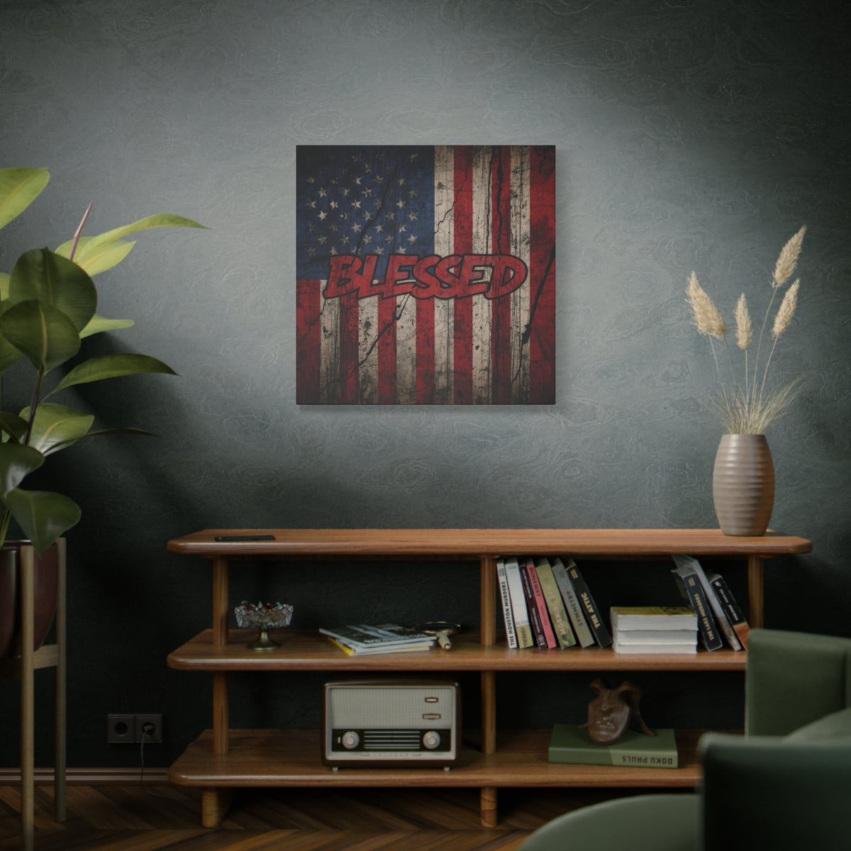 Blessed Canvas Wall Art - Vintage American Flag - Gallery Wrapped - Patriotic Americana Decor - Rustic Flag Art - 35 Sizes