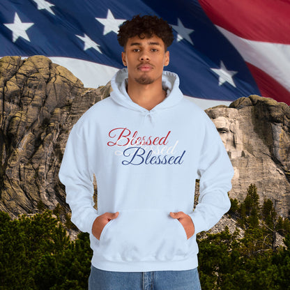 Blessed Hoodie - Patriotic Red White Blue - Unisex Pullover - Front & Back Print - S-5XL