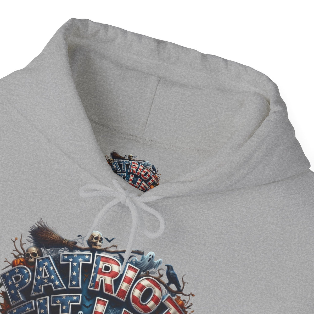 Patriot Fit Life Halloween Hoodie - Haunted Marquee Flag Graphic | Skeleton Pumpkin | Unisex S-5XL