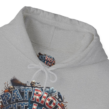 Patriot Fit Life Halloween Hoodie - Haunted Marquee Flag Graphic | Skeleton Pumpkin | Unisex S-5XL