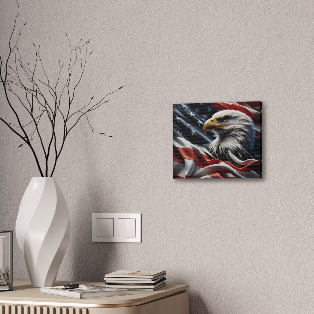 Patriotic Eagle Canvas Wall Art - American Flag Background - USA Decor