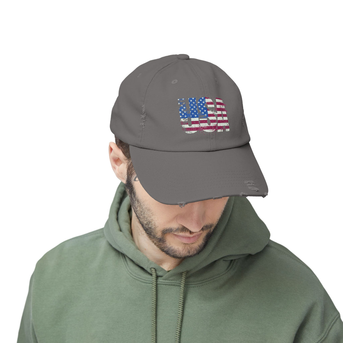 USA Distressed Flag Cap - Unisex Cotton Twill Hat - Patriotic Headwear