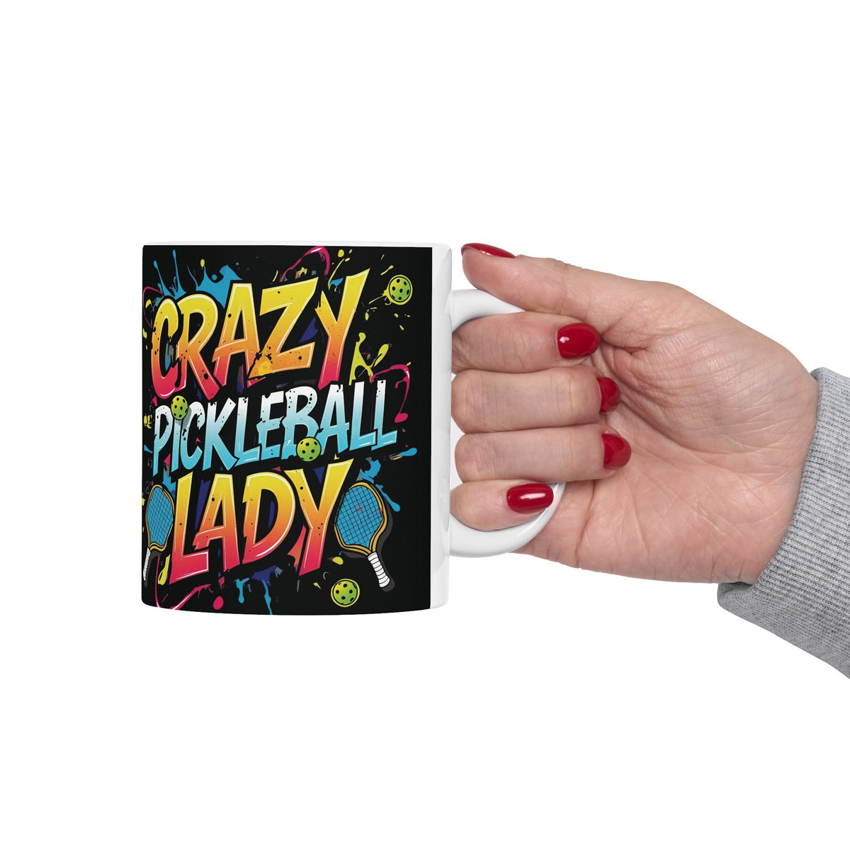 Crazy Pickleball Lady Mug - Colorful Design - 11oz/15oz - Funny Pickleball Gift