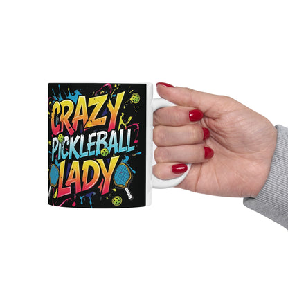 Crazy Pickleball Lady Mug - Colorful Design - 11oz/15oz - Funny Pickleball Gift