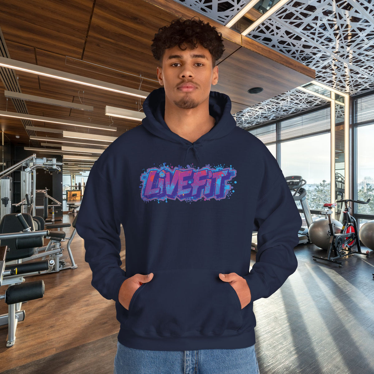 LIVE FIT Hoodie Sweatshirt - Motivational Fitness Pullover - Unisex Gym Hoodie - S-5XL