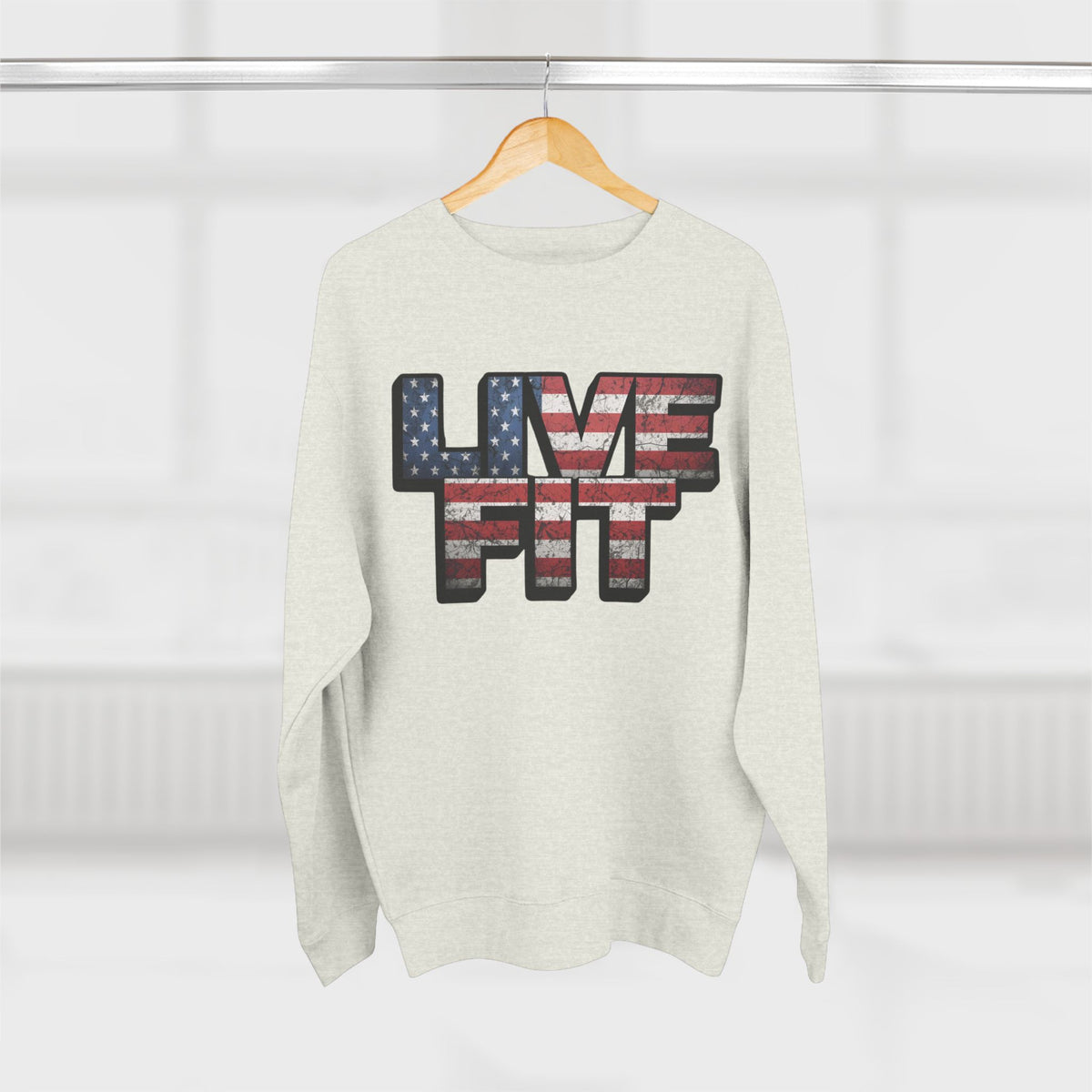Patriotic Fitness Sweatshirt - American Flag LIVE FIT Design - Red White Blue Crewneck - Unisex S-3XL