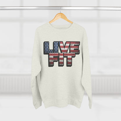 Patriotic Fitness Sweatshirt - American Flag LIVE FIT Design - Red White Blue Crewneck - Unisex S-3XL