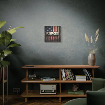 Blessed Vintage American Flag Canvas Wall Art - Patriotic Home Decor