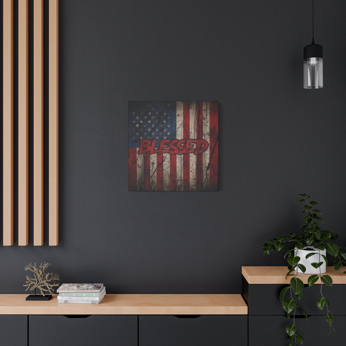 Blessed Canvas Wall Art - Vintage American Flag - Gallery Wrapped - Patriotic Americana Decor - Rustic Flag Art - 35 Sizes
