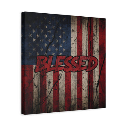 Blessed Canvas Wall Art - Vintage American Flag - Gallery Wrapped - Patriotic Americana Decor - Rustic Flag Art - 35 Sizes