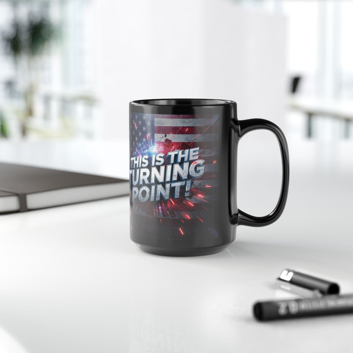 The Turning Point Black Ceramic Mug - Patriotic American Flag Design