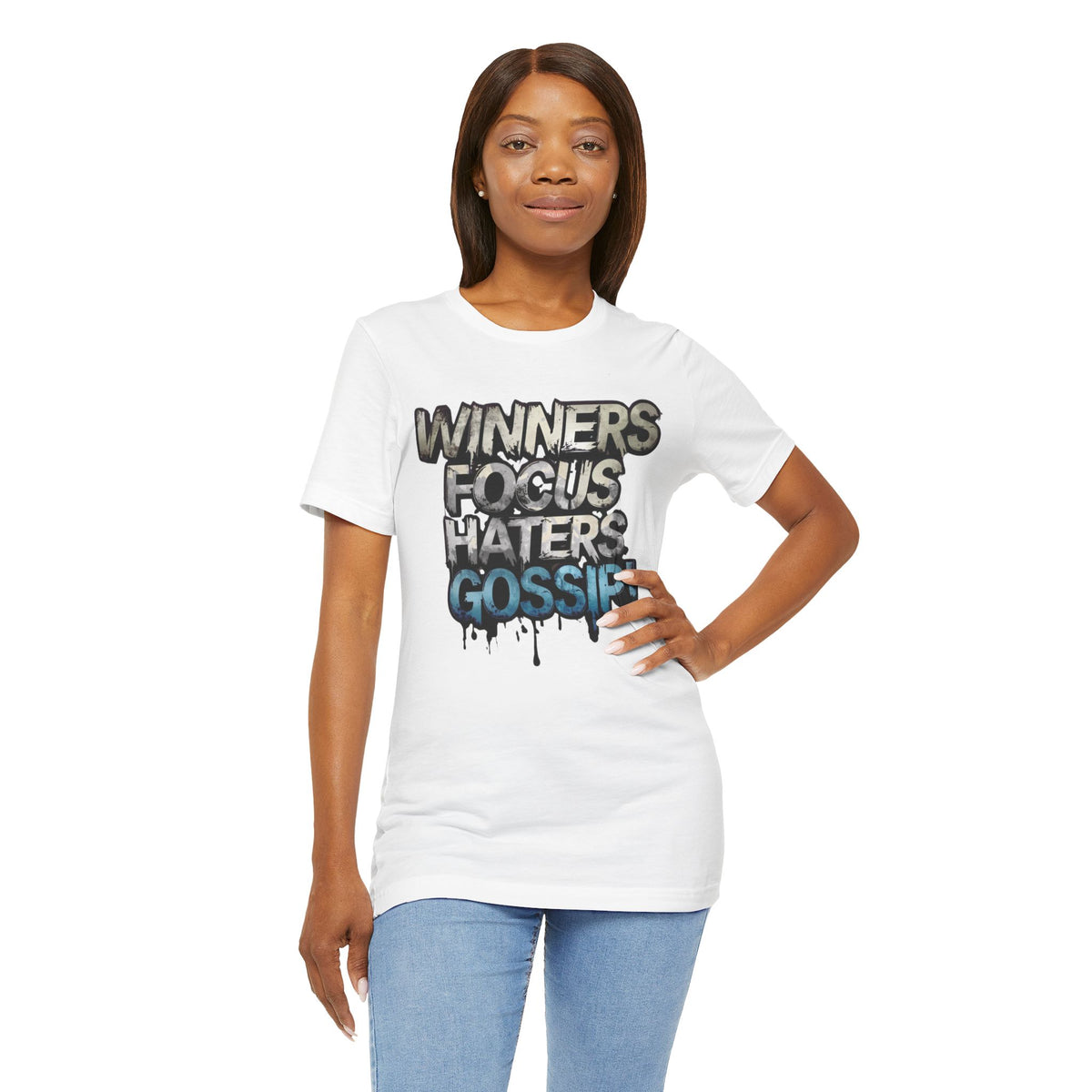 Winners Focus Haters Gossip - Motivational T-Shirt - Bold Graphic Tee - Unisex XS-4XL