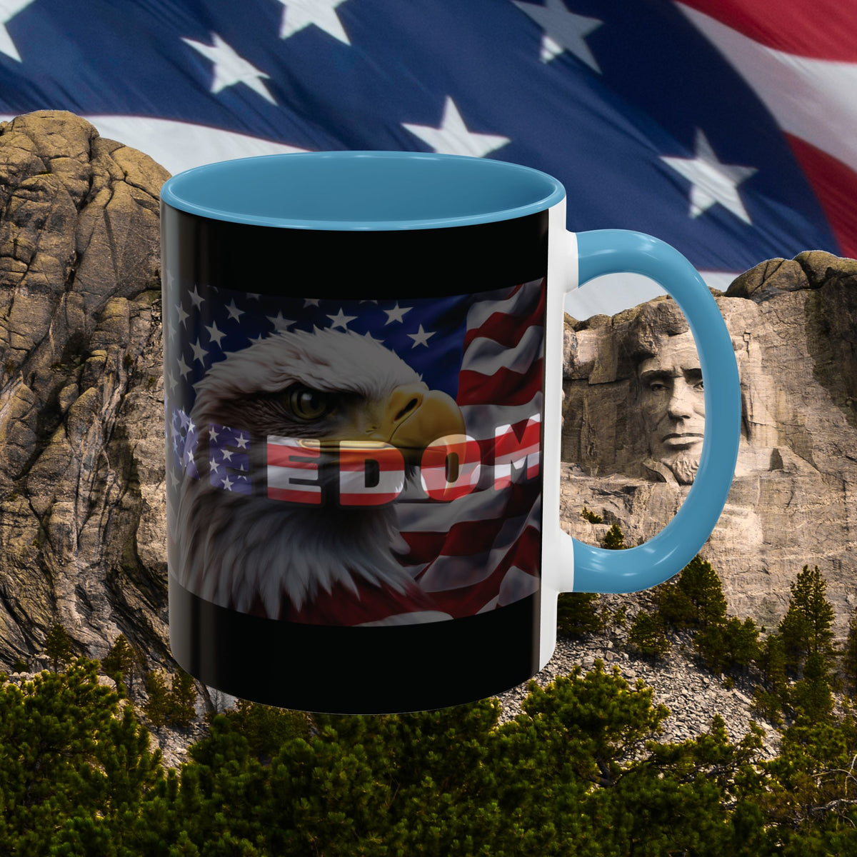 Freedom! Bald Eagle Patriotic Accent Mug - Red White & Blue - 11oz/15oz