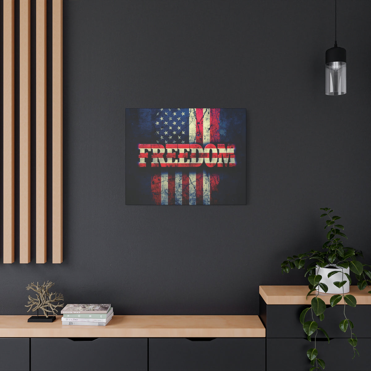 Freedom Canvas Wall Art - Patriotic Vintage American Flag - Gallery Wrapped - Red White Blue - 35 Sizes Available