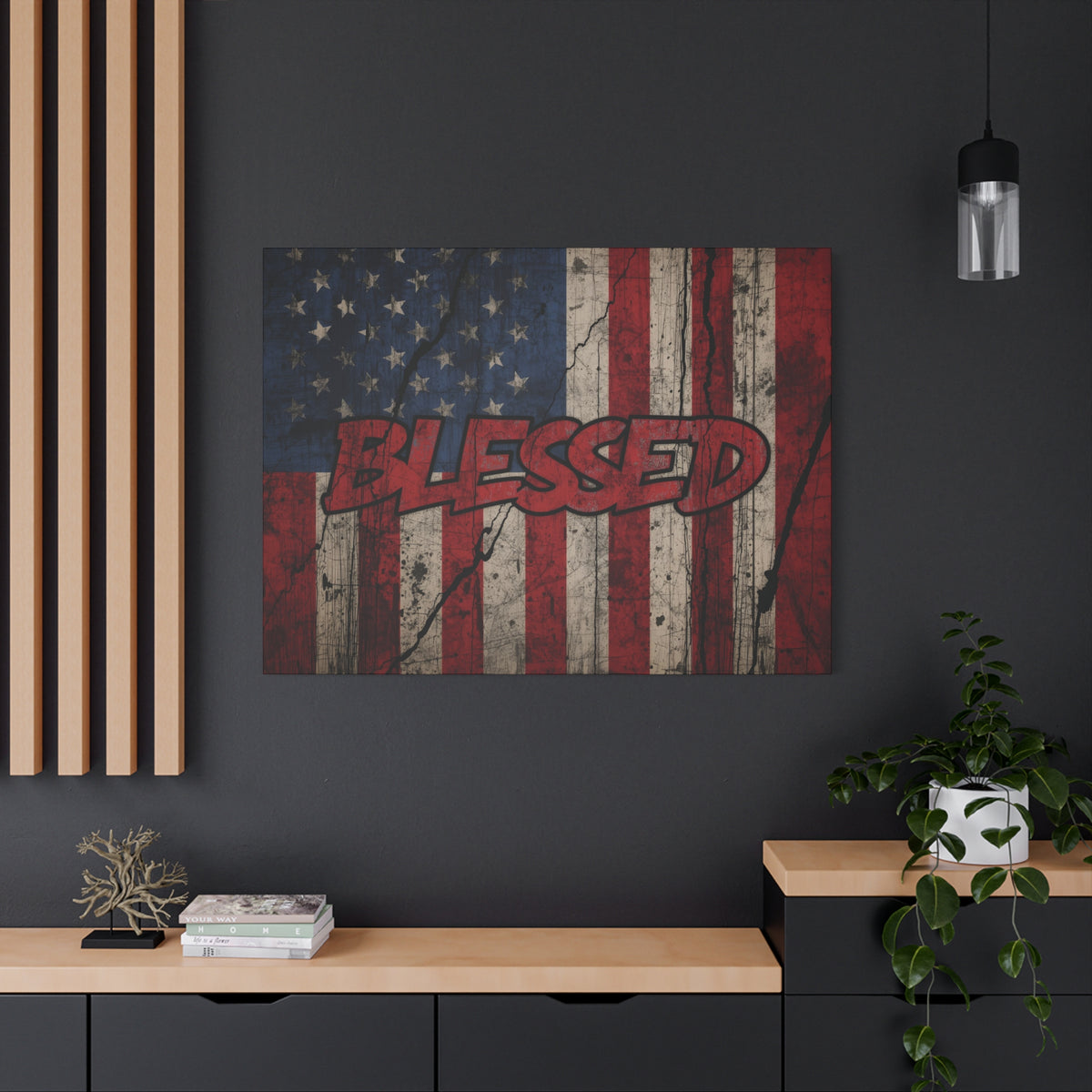 Blessed Canvas Wall Art - Vintage American Flag - Gallery Wrapped - Patriotic Americana Decor - Rustic Flag Art - 35 Sizes