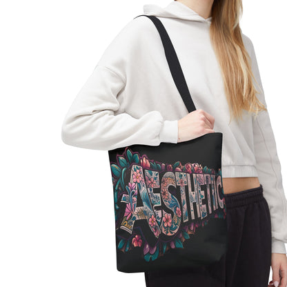 Aesthetic Black Floral Tote Bag - Eco-Friendly Shopping Bag - 3 Sizes