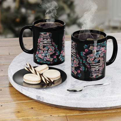 Aesthetic Floral Black Coffee Mug - 11oz - Inspirational Drinkware Gift