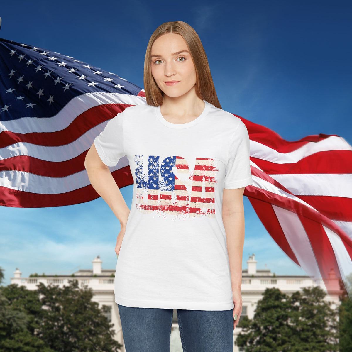 USA Red White Blue - American Flag T-Shirt - Patriotic Unisex Tee - S-3XL