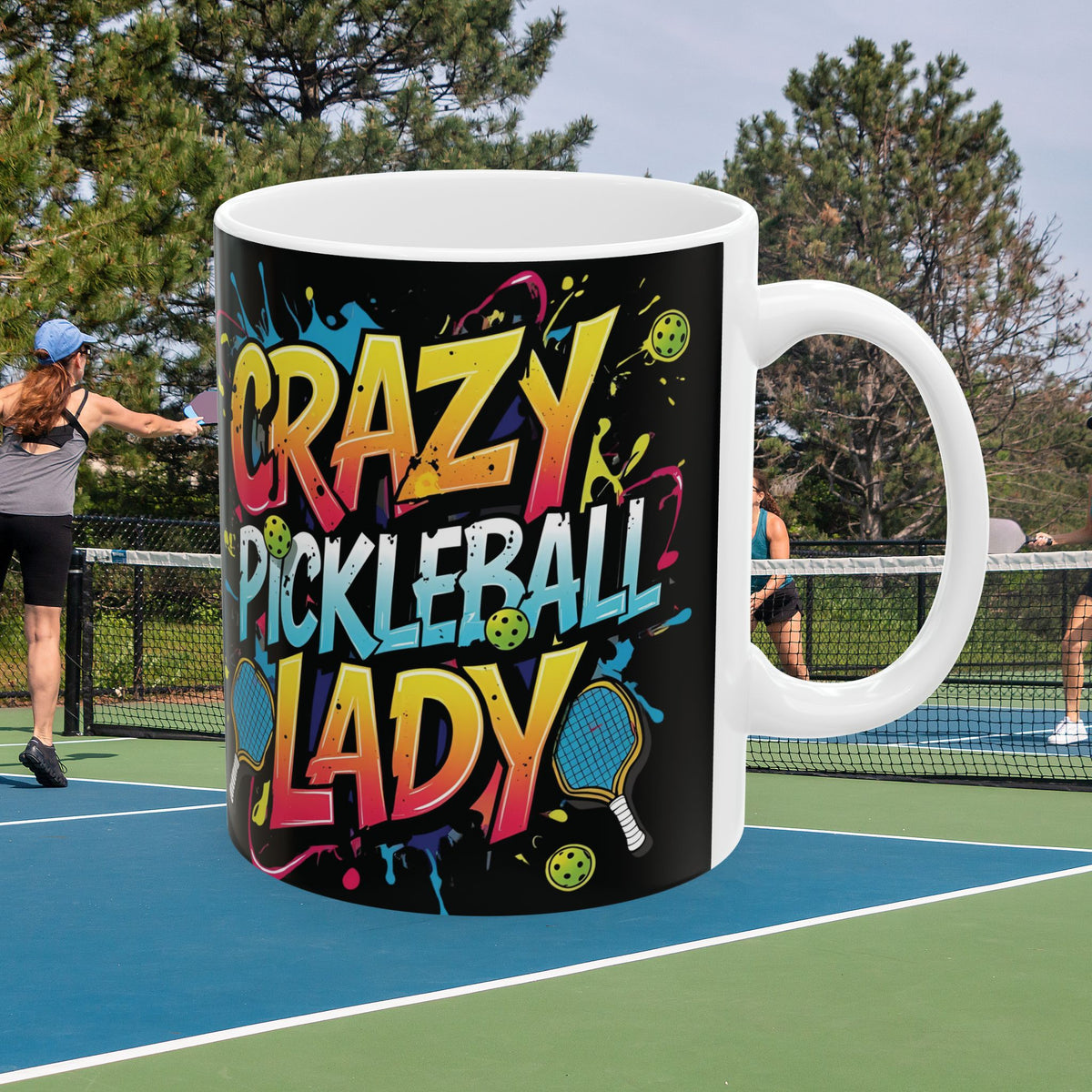 Crazy Pickleball Lady Mug - Colorful Design - 11oz/15oz - Funny Pickleball Gift
