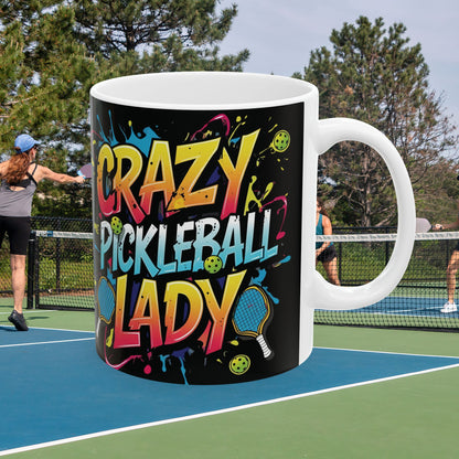Crazy Pickleball Lady Mug - Colorful Design - 11oz/15oz - Funny Pickleball Gift