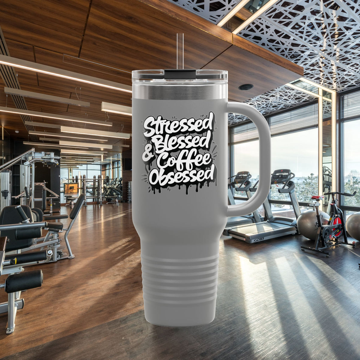 Stressed Blessed & Coffee Obsessed 40oz Travel Mug - Insulated - 7 Colors